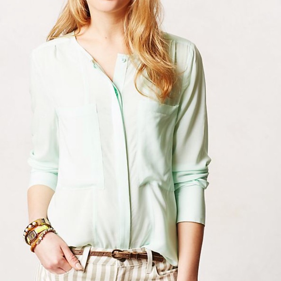 Anthropologie Tops - Maeve Mint Clara Buttondown Long Sleeve Blouse